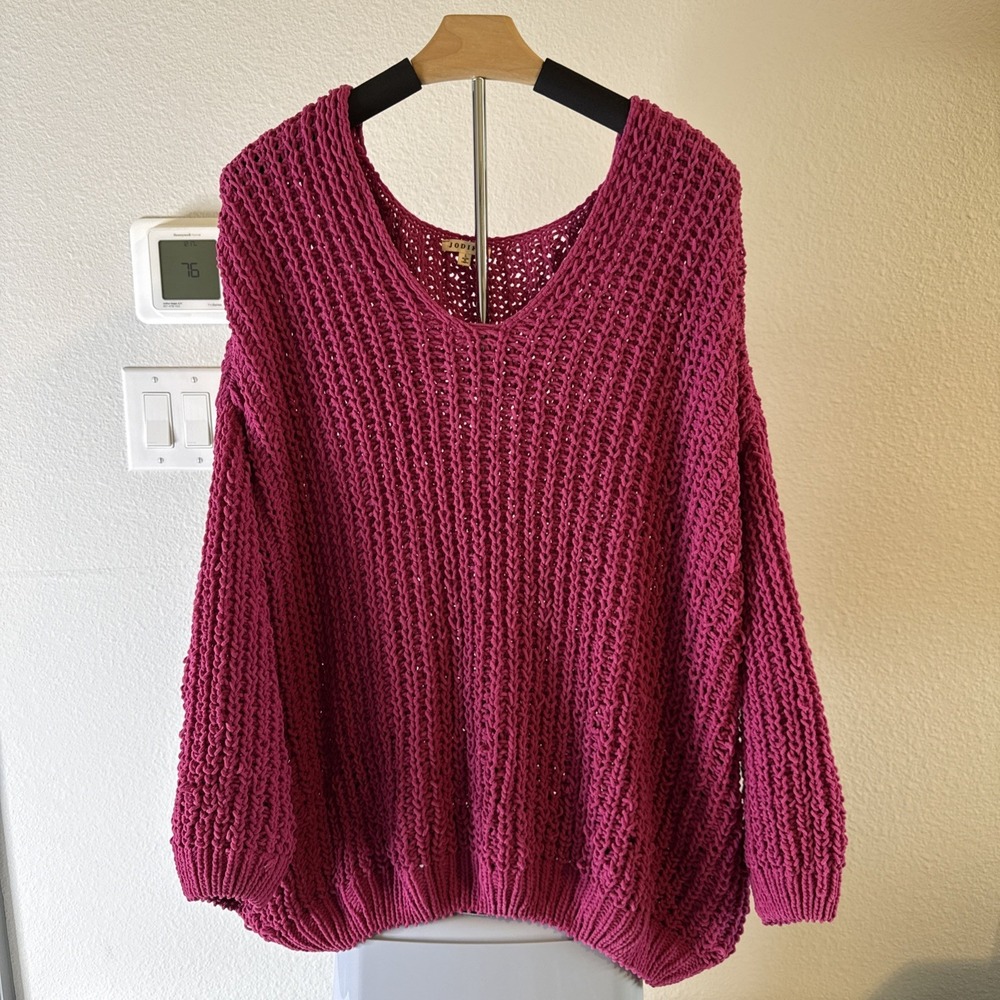 Jodifl Women's Oversized Sweater 3/4 Sleeve Knit Pink Size Large
